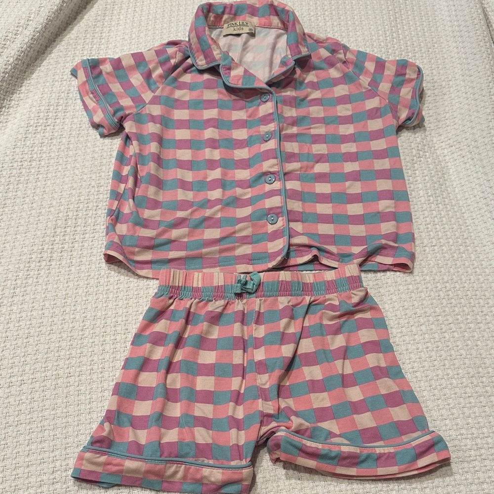 Pink Lily Kids size 4T Checkered Pajama Set - Pink and Blue.  Great condition